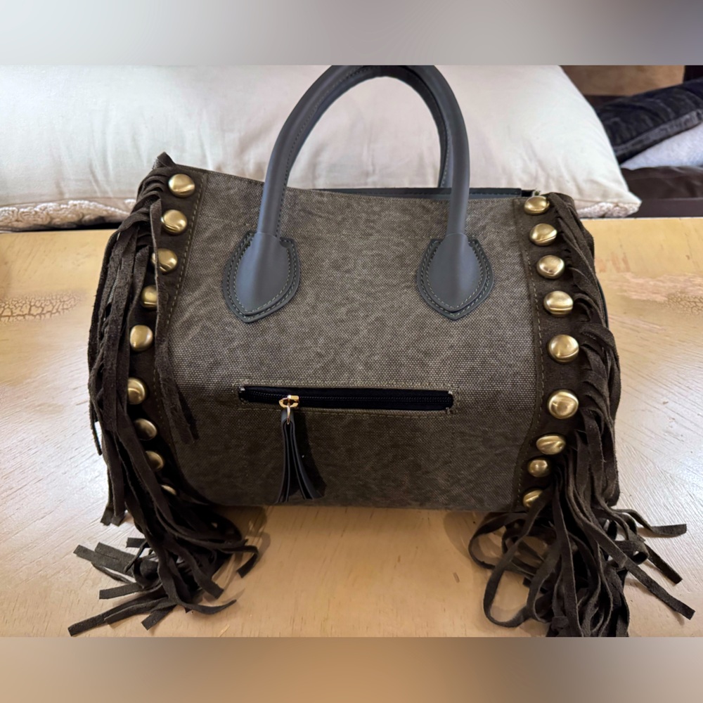 Via Mail Bag grey canvas shoulder bag